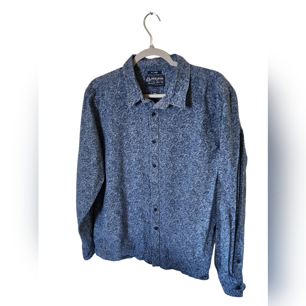 Amerian Rag Men's Blue Paisley Print Denim Shirt Size X-Large Nice!